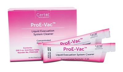 Microcare ProE-Vac Evacuation System Cleaner, 1 oz Unidose, Mint Scent, 24/Case