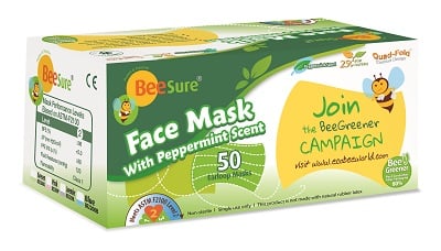 BeeSure Level 2 Earloop Face Mask, Mint Pink, 50 per Box