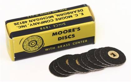 Moore E C 5/8" Emery X-Fine Brass Center Discs, 50/Pkg