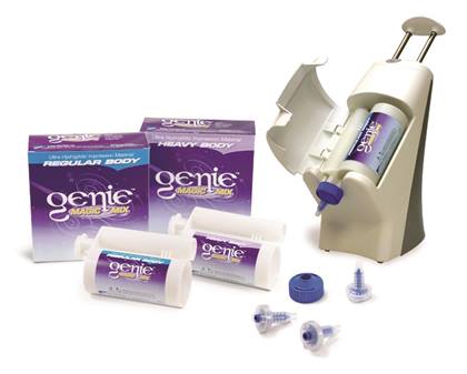 Sultan Genie Magic Mix VPS Impression Material, Regular Body, Standard Set (4:30), Berry Flavor, Blue, Bulk Pack 4 x 380 mL Cartridges & 1 Bayonet Ring, 78825