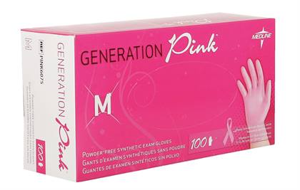 Medline -Generation Pink Medium Stretch Vinyl Powder-Free Examination Gloves, 100/Box