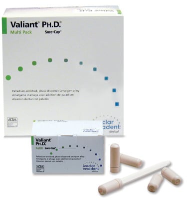 Valiant Ph.D. XT Amalgam Capsules, Double Spill (600 mg), Palladium-Enriched High Copper Dispersed Phase Alloy, #2, 50/Bx