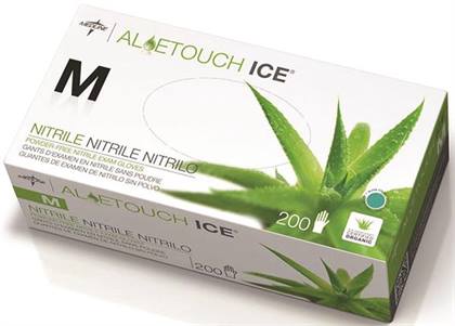 Medline AloeTouch Ice Nitrile Exam Gloves, Powder-Free, Latex-Free, X-Small, Green, Textured Fingertips, 200/Box