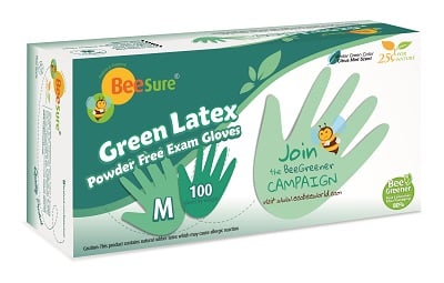 BeeSure XS Mint Powder-Free Latex Examination Gloves, Extra Small, 100/Box