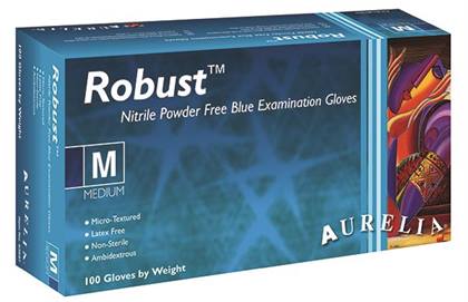 Aurelia Robust Blue Nitrile Examination Gloves, Powder-Free, Microtextured, Non-Sterile, Small, 100/Box