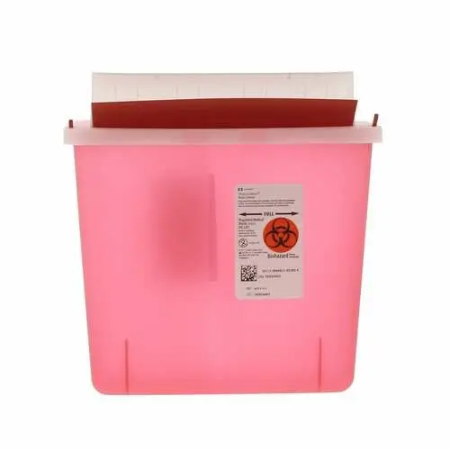 Covidien Kendall Sharps Safety In-Room Container, 5 Quart, Transparent Red, Mailbox-Style Lid, 85131