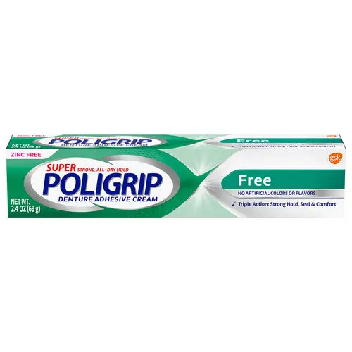 Super Poligrip Free Denture Adhesive Cream, 2.4 oz Tube, 07204