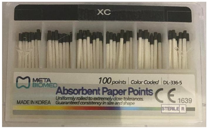 Meta Biomed Sliding Box Absorbent Paper Points, X-Coarse, 100/Pkg, 251550-XC