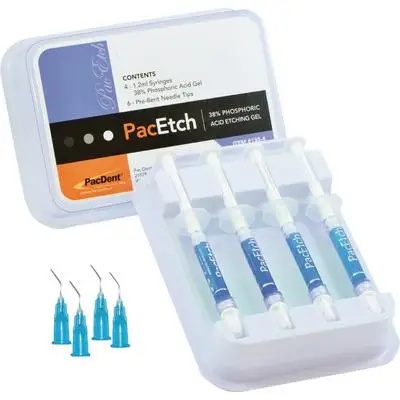 PacEtch Etching Gel, 38% Phosphoric Acid, 4 x 1.2 mL Syringes with 8 Pre-Bent Needle Tips, 135-4