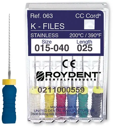 Roydent K-Files, Size #45, 19/21/25/31 mm Lengths, 6/Pkg, 6331045R