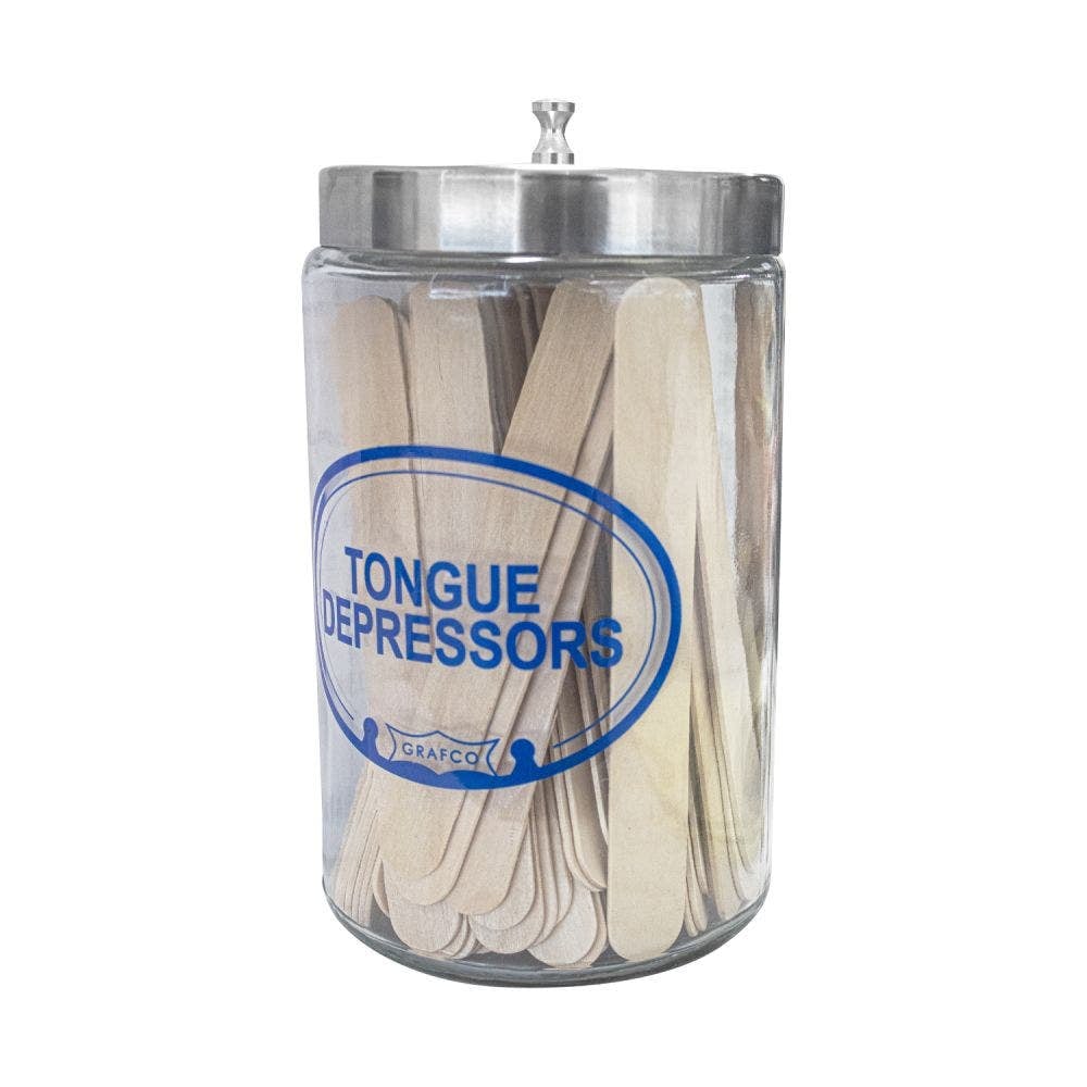 Graham-Field Glass Dressing Jars With Metal Covers, Tongue Depressors Flint Glass, 7" x 4", 3454AT
