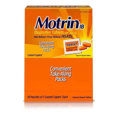 Motrin (Ibuprofen) 200 mg Caplets, 50 x 2 (100 Count), Item 33246