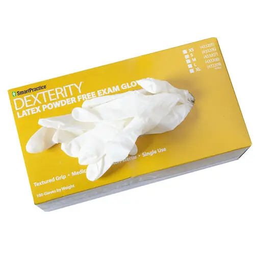 Dexterity Latex Powder-Free Examination Gloves, X-Small, 100/Box, 433205