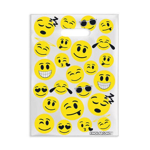 Sherman Specialty Emoji Scatter Patient Bags, 7.5" x 10", White with Yellow Emoji Print, 100/Pack, 98ZT