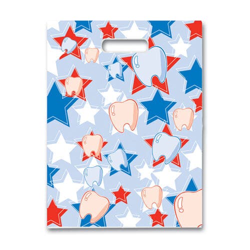 Sherman Specialty Scatter Bags, Red/White/Blue Tooth & Star Design, 7.5" x 10", Clear, 100/Pkg, 98M