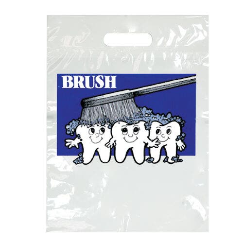 Sherman Specialty Brush 3 Teeth Patient Take-Home Bag, 7.5" x 9", White, 100/Pack, SBG11