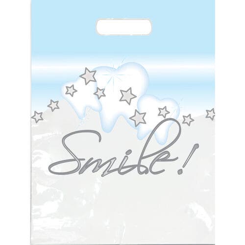 Sherman Specialty Stars and Smile! Small Patient Take-Home Bags, 7.5" x 9", White, 100/Pkg, SBG64
