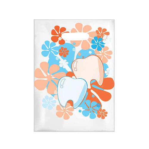 Sherman Specialty Flower Power Scatter Bag, 7.5" x 10", Clear Plastic with Blue & Orange Print, 100/Box, 98P