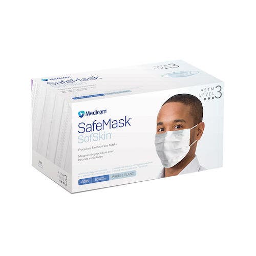 SafeMask SofSkin Procedure Earloop Face Masks, ASTM Level 3, White, 50/Box, 2086