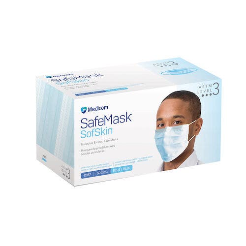 SafeMask SofSkin Procedure Earloop Face Mask, ASTM Level 3, Blue, 50/Box, 2087