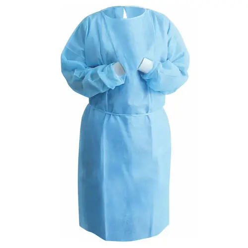 Unipack Medical Non-Woven Polypropylene Isolation Gowns with Knit Cuff, Blue, 10/Bag, UGI-67011