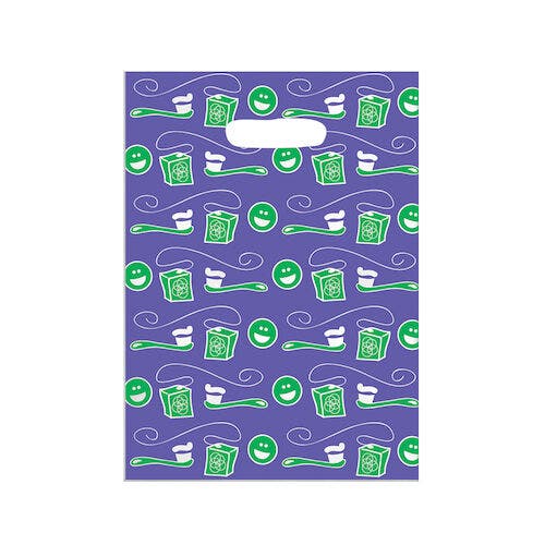 Sherman Specialty Scatter Bags, Smiley Face with Toothbrush & Floss, Clear, 7.5" x 10", 100/Pkg, 98ZE