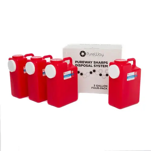 PureWay Sharps Disposal System, 3 Gallon, 4-Pack, Mail-Back Kit, 40043