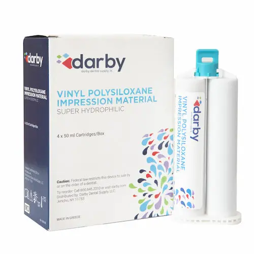 Darby Vinyl Polysiloxane Impression Material, Regular Set, Wintermint, Yellow, 50 mL Cartridges, 4/Box, 215202420