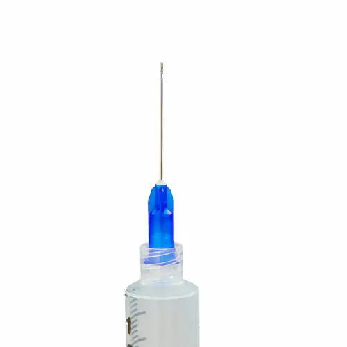 Transcodent Flexible Steel Irrigation Needles, 23 Gauge, 1" (0.6mm), Luer Lock, Blue, 40/Box, 162066