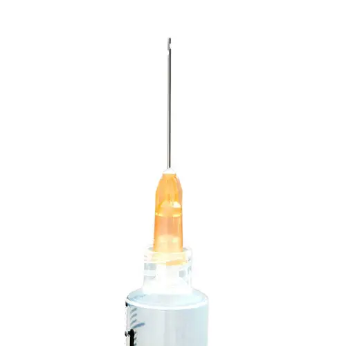 transcodent Flexible Steel Irrigation Needle, 25 Gauge, 25mm, Double-Sided Vent, Luer Lock, Orange, 40/Box, 162067