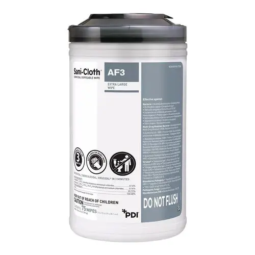Sani-Cloth AF3 Germicidal Disposable Wipes, Extra Large, 7.5" x 15", Unscented, 75/Canister, SANAFXL75