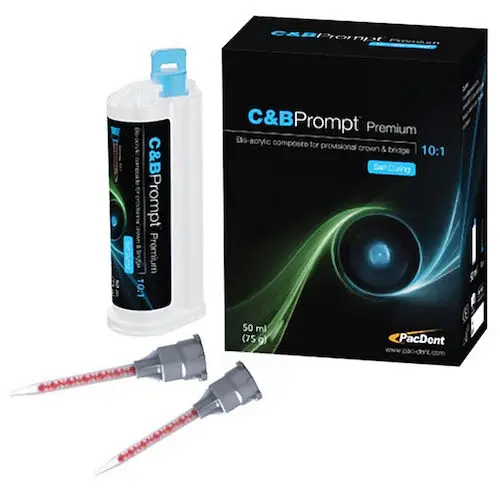 Pac-Dent C&B Prompt 10:1 Temporary Crown & Bridge Resin, Shade A3, 50 ml Cartridge Kit with Mixing Tips and Dispensing Gun, PD-125
