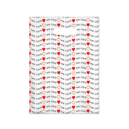 Sherman Specialty We Care with Hearts Scatter Bags, 7.5" x 10", Clear, 100/Pkg, 98E