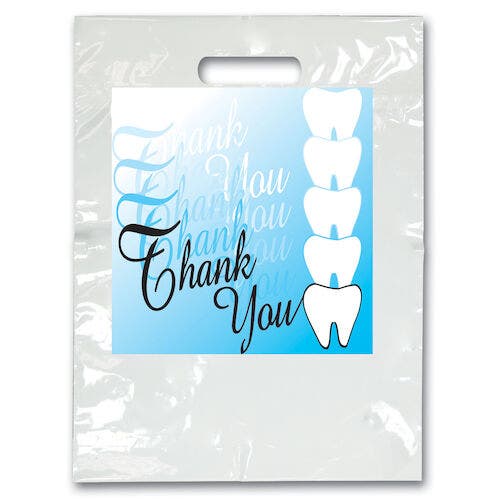 Sherman Specialty Large Thank You Script/Teeth Take-Home Bag, 9" x 13", White, 100/Pkg, LBG52