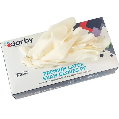 Darby Dental Latex Examination Gloves, X-Small, Powder Free, 100/Box, 5255507