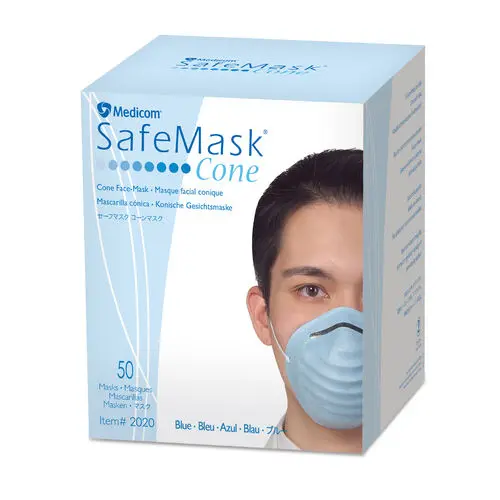 SafeMask® Cone-Style Respirator Face Mask, Blue, Latex-Free, 50/Box