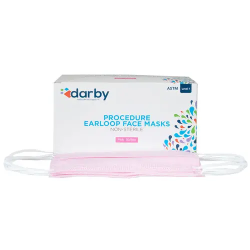 Darby Dental ASTM Level 1 Earloop Face Mask, Pink, 50/Box, 5255753