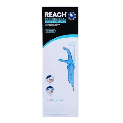 REACH Professional Interdental Flosser Picks, F-Shaped, With Pick, 2 Count Packs, 72 Packs/Pkg