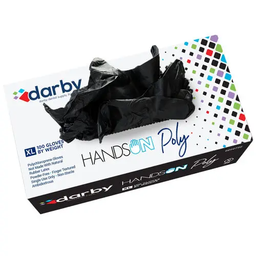 Darby Dental Polychloroprene Examination Gloves, Extra Small, Black, 100/Box, CR-PC-58-BLK XS