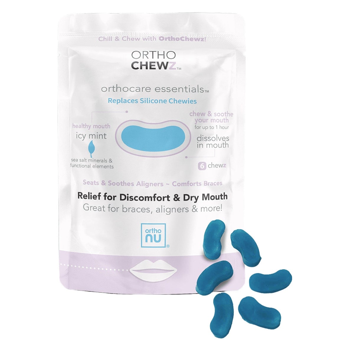 OrthoChewz Dissolvable Orthodontic Chews, Icy Mint, 6/Pkg, ORN0004-01