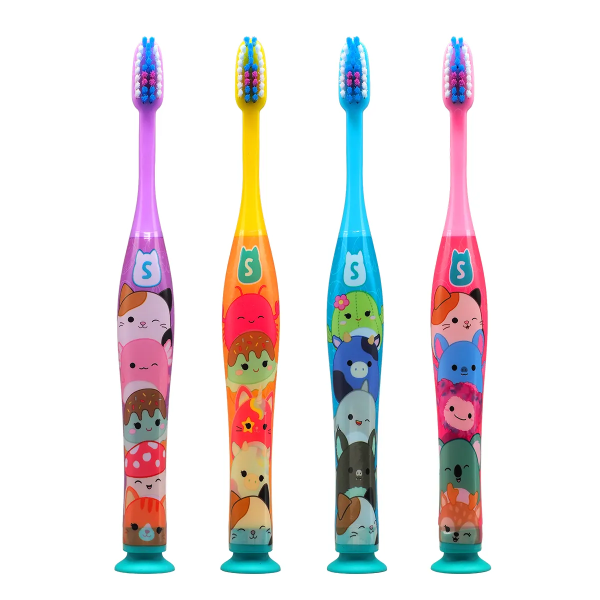 Sunstar Squishmallows Manual Toothbrush, Ultra-Soft Bristles, Tongue Cleaner, Suction Cup Base, 12/Box, Item #4060SM