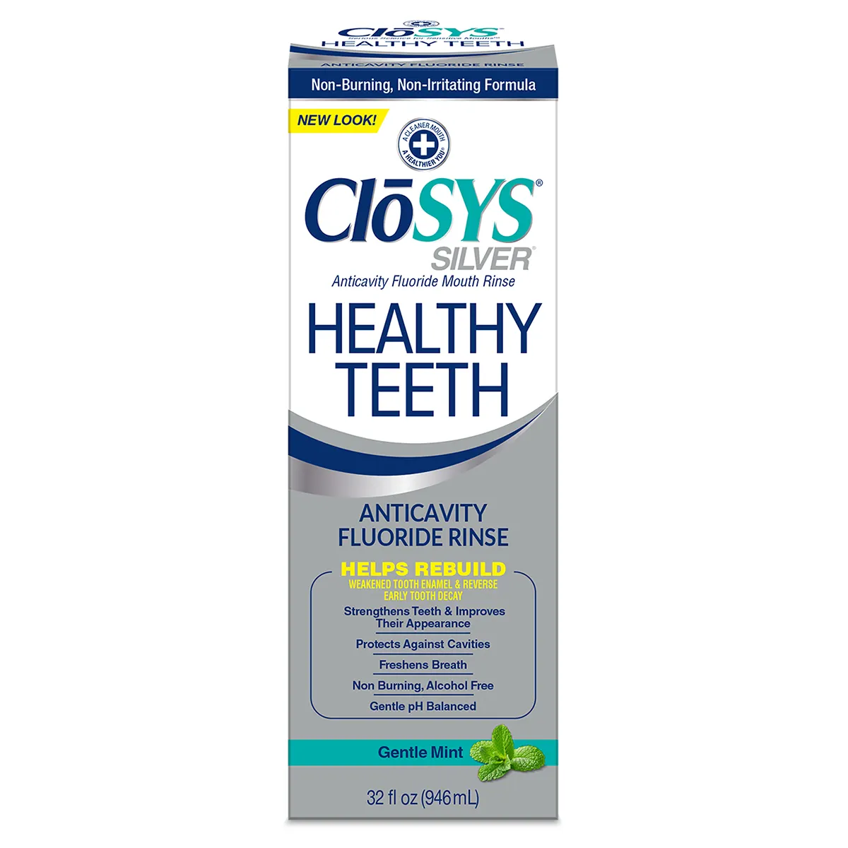 CloSYS Healthy Teeth Oral Rinse, Alcohol-Free, Gentle Mint, 32 oz., CLHT32-7324R