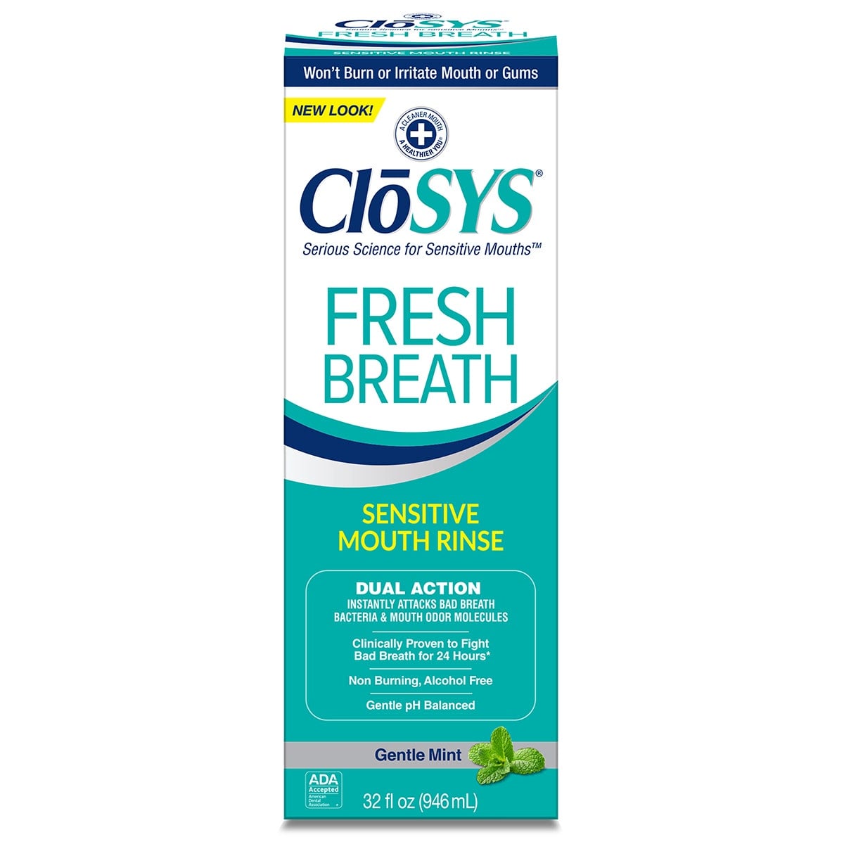 CloSYS Sensitive Fresh Breath Oral Rinse, Mild Mint, Alcohol-Free, 32 oz., CLFB32-4533R