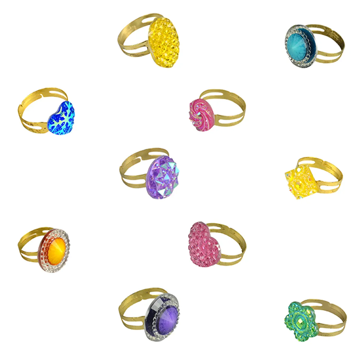 Sherman Specialty Glitz Rings Assorted, 16 Sparkly Gem Colors, Individually Wrapped, Youth Sized, 100/Pkg, JV618