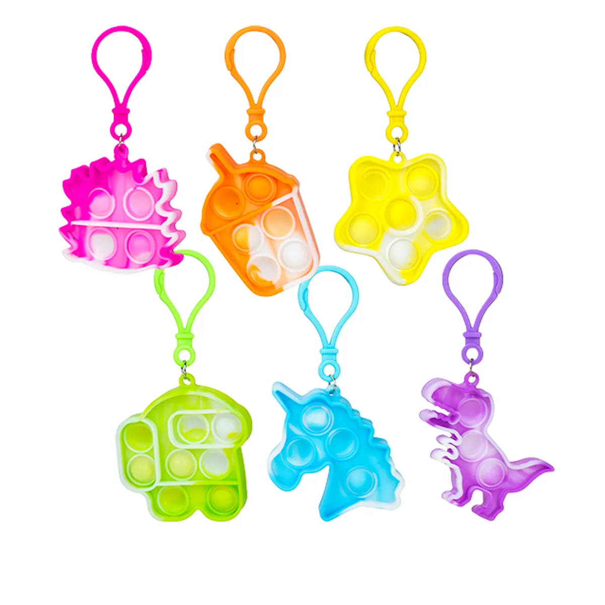 Sherman Specialty Fidget Popper Keychains, Assorted Shapes and Colors, 100/Pack, JV617