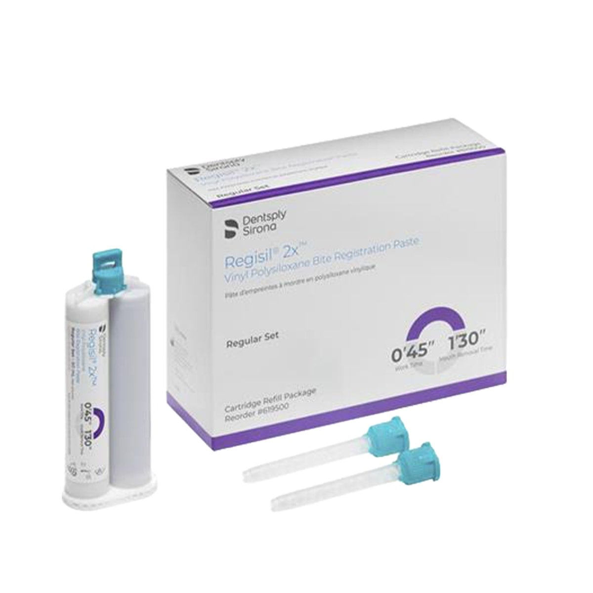 Regisil 2X VPS Bite Registration Material, Regular Set, 50 mL Cartridges, Purple, 4-Pack Refill with 12 Mixing Tips, 619500