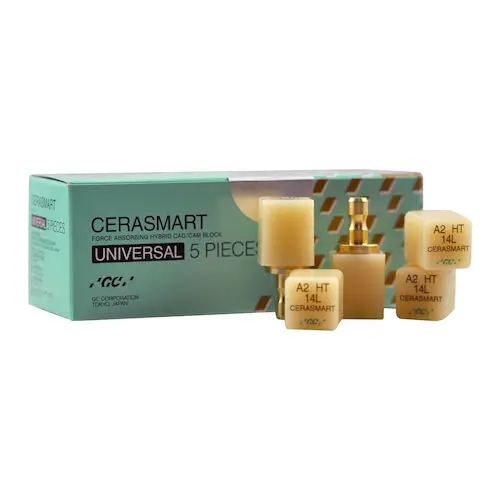 CERASMART Universal Hybrid Nano Ceramic CAD/CAM Block, Size 14L, Shade A2, High Translucency, with Universal Mandrel, 5/Pkg, 008676