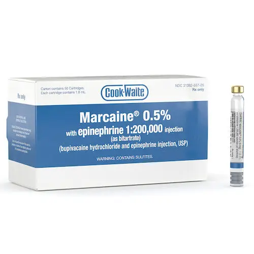 Marcaine (Bupivacaine HCl 0.5% with Epinephrine 1:200,000) Dental Anesthetic Cartridges, 1.7 mL, 50/Box, Septodont