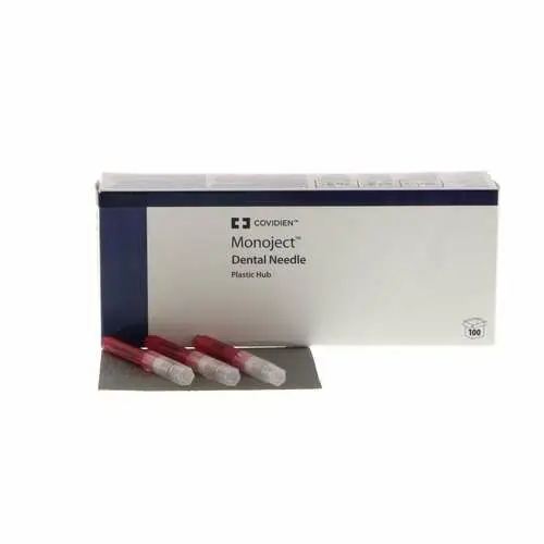 Monoject #400 Plastic Hub Dental Needle, 25 Gauge, Long 1-1/4" (32mm), Red, Sterile, 100/Box, 400033