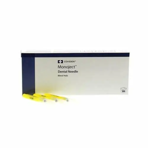 Covidien Monoject Metal Hub Dental Needle, 27 Gauge Long, Yellow, 100/Box, 401056